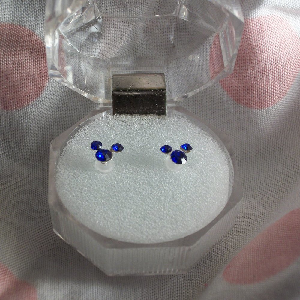 🧡4 for $20 Disney Mickey Mouse Ears Sterling SilverCrystal Earrings & Case Blue - Picture 1 of 1
